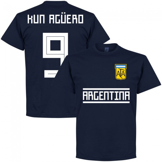 Argentina Kun Agüero 9 Team T-Shirt - Navy